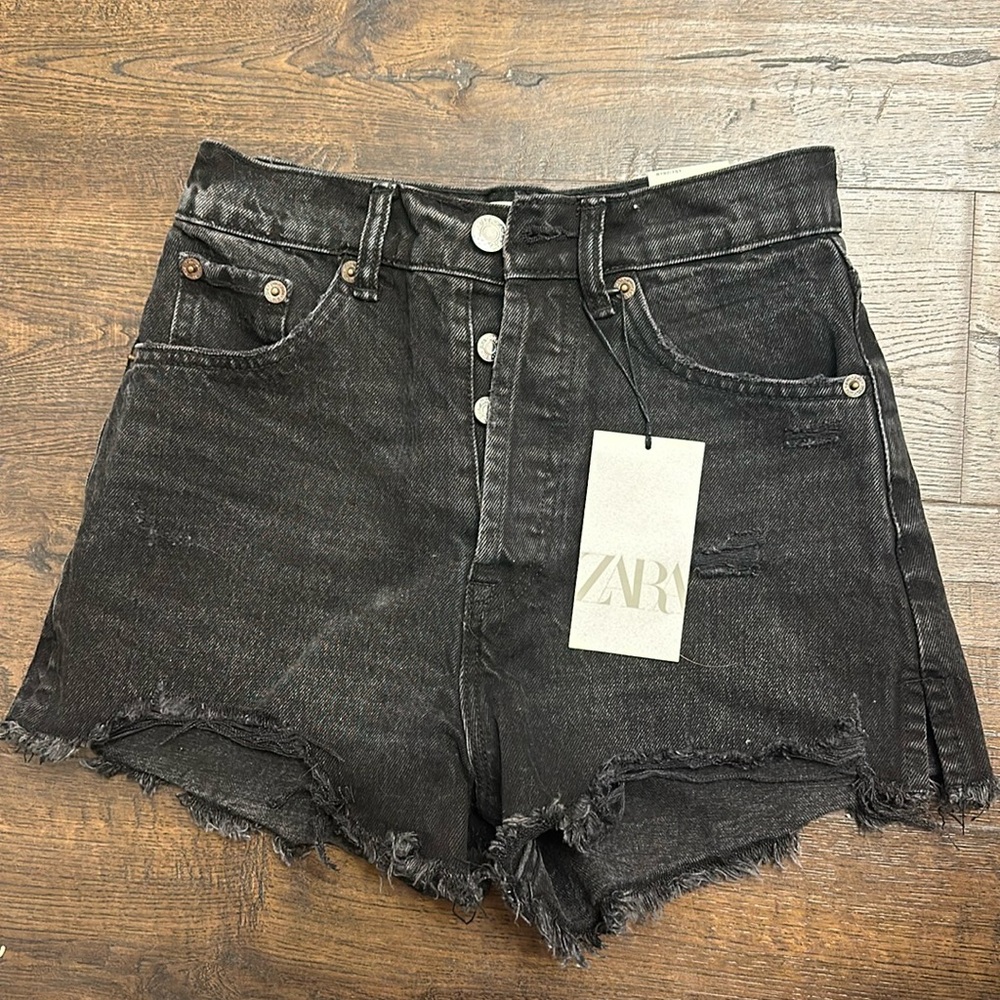 Zara High Rise Split Shorts - Black